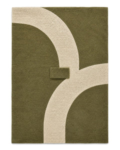Olive green and ivory modern wool area rug for wholesale sourcing from India