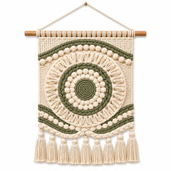 Olive and ivory circular tufted macrame wall hanging by Primeval