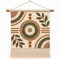 Olive and natural botanical circle cotton woven wall hanging by Primeval