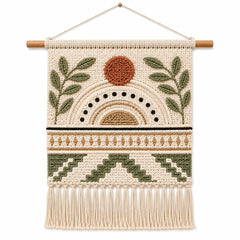 Olive and rust botanical sunrise cotton woven wall hanging by Primeval