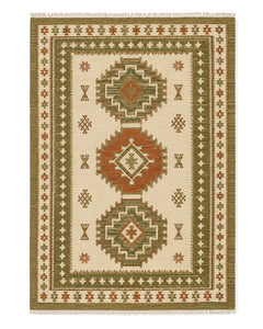 Olive rust and ivory heritage medallion kilim rug for wholesale sourcing from India
