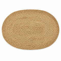 Oval natural jute braided placemat in warm tan with concentric handwoven texture by Primeval