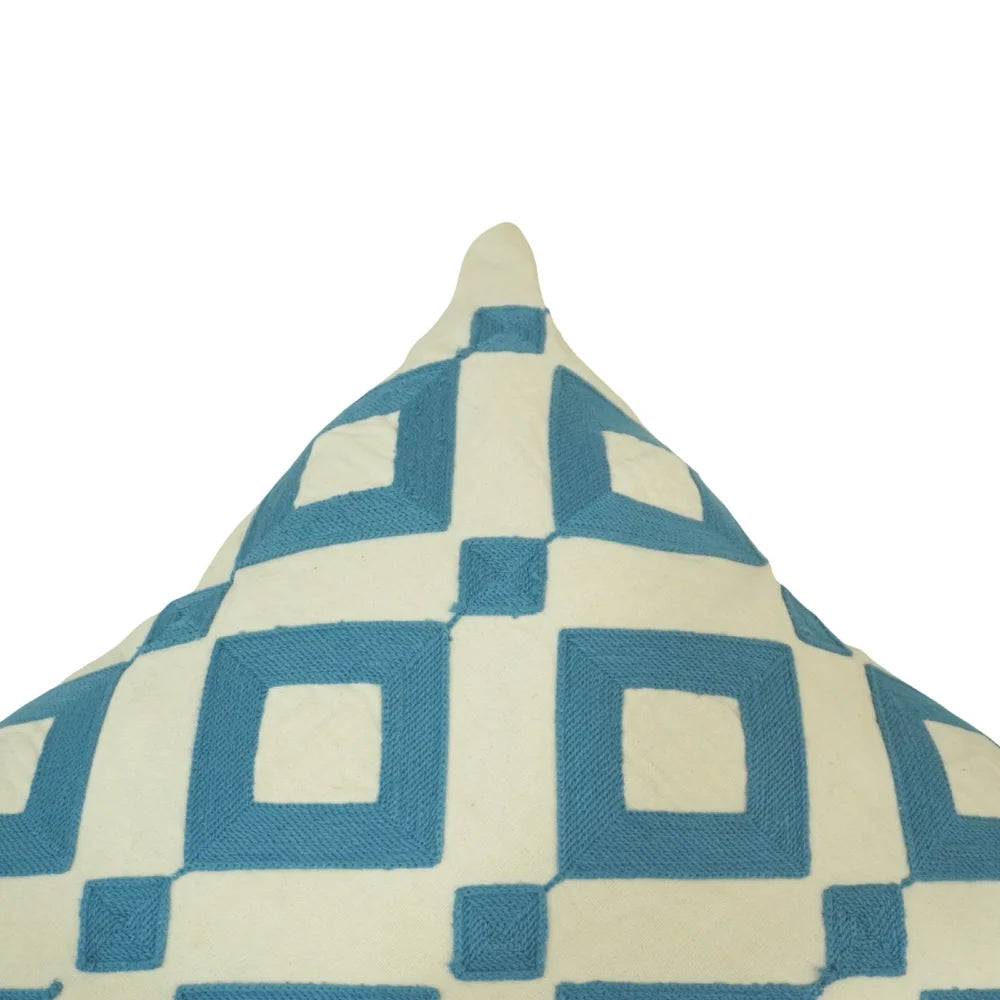 Blue geometric embroidered cotton cushion cover 45x45 cm