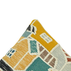 Village house embroidered cotton cushion cover 45x45 cm