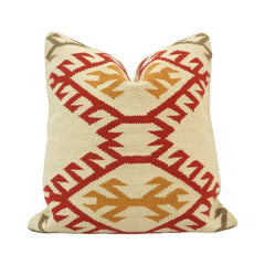 Rust, Mustard & Beige Tribal-Geometric Handwoven Cotton Cushion Cover 45x45 cm