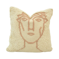 Ivory & Blush Abstract-Face Tufted Embroidered Cotton Cushion Cover 45x45 cm