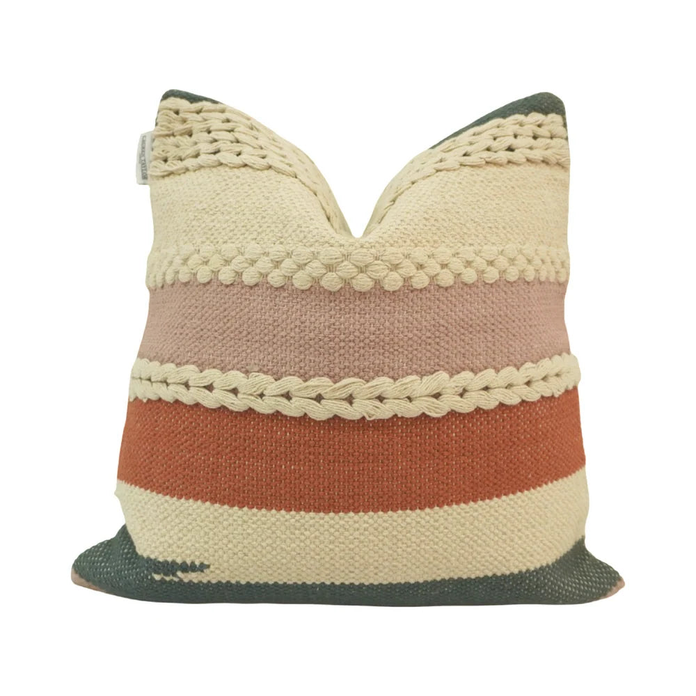 Earth-Tone Braided Multi-Stripe Handwoven Cotton Cushion Cover 45x45 cm