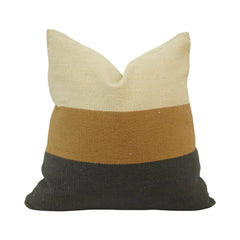 Cream, Camel & Charcoal Colour-Block Woven Cotton Cushion Cover 45x45 cm