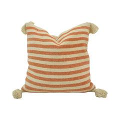 Terracotta & Ivory Horizontal-Stripe Handwoven Cotton Tassel Cushion Cover 45x45 cm