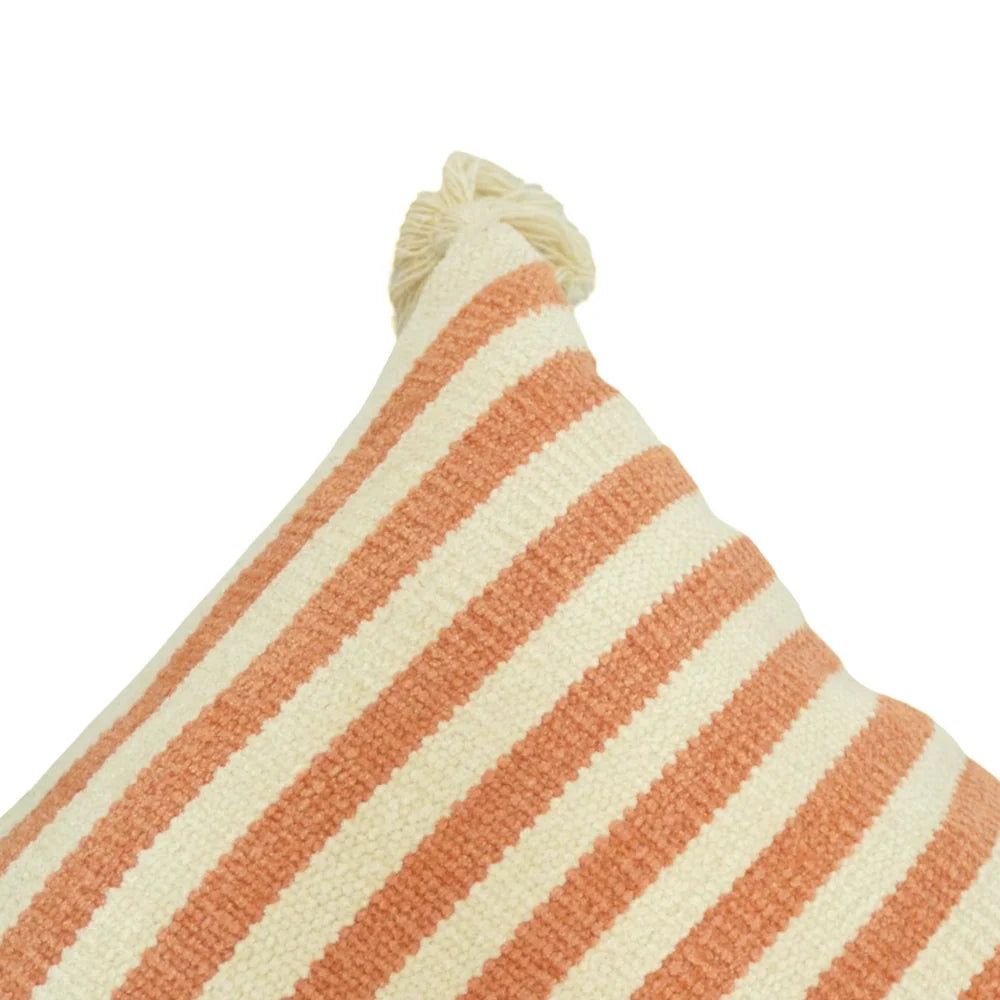 Terracotta ivory striped cotton cushion cover with tassels 45x45 cm