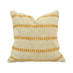 Natural & Mustard Accent-Stripe Handwoven Cotton Cushion Cover 45x45 cm