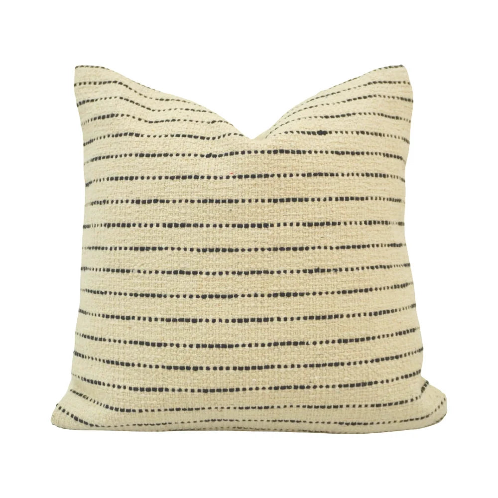 Black & Ivory Fine-Stripe Handwoven Cotton Cushion Cover 45x45 cm