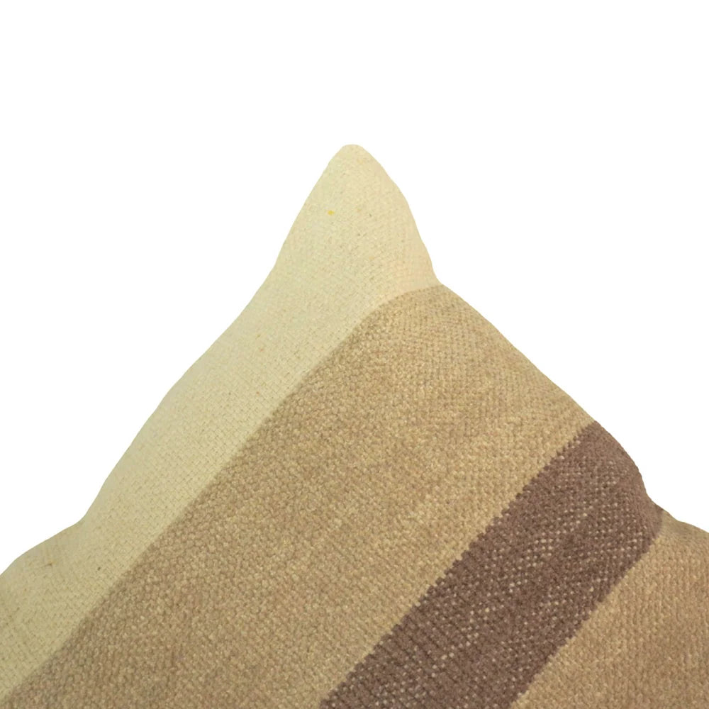 Beige brown neutral stripe handwoven cotton cushion cover 45x45 cm