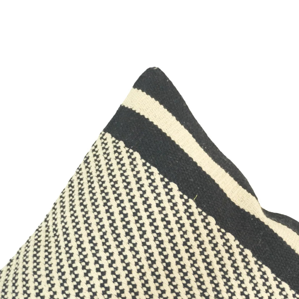 Black ivory geometric handwoven cotton cushion cover 45x45 cm