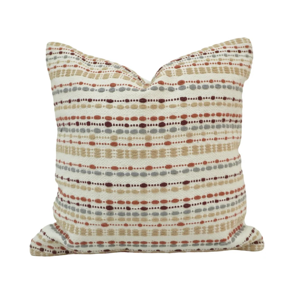 Earth-Tone Textured-Stripe Handwoven Embroidered Cotton Cushion Cover 45x45 cm