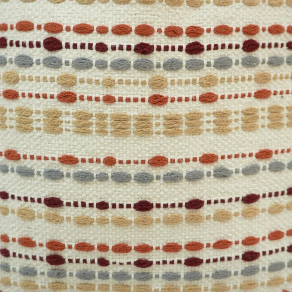 Neutral striped embroidered handwoven cotton cushion cover 45x45 cm
