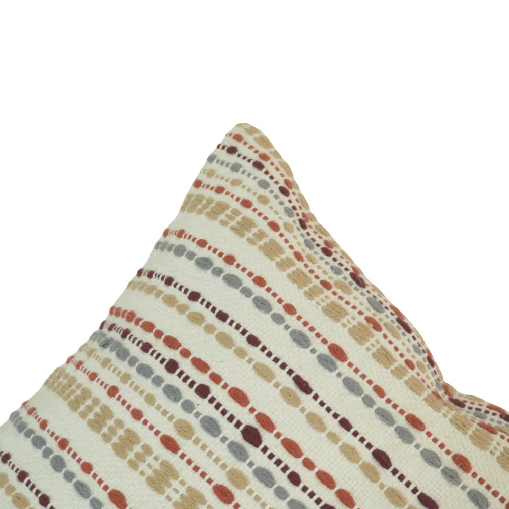 Neutral striped embroidered handwoven cotton cushion cover 45x45 cm