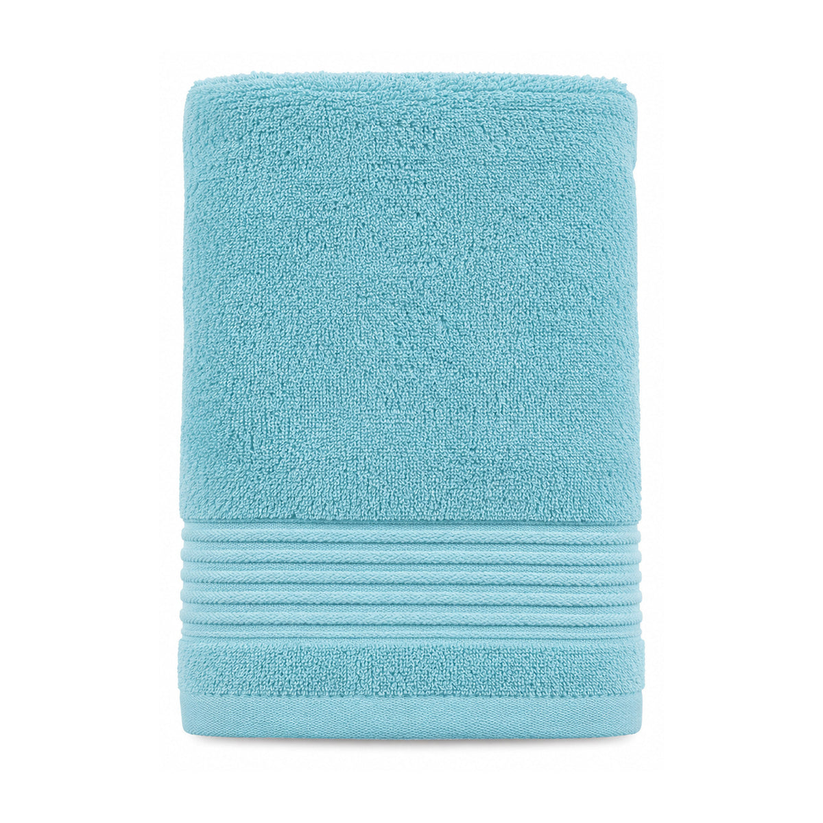 Aqua plush towel with textured border for premium bathroom and hospitality collections