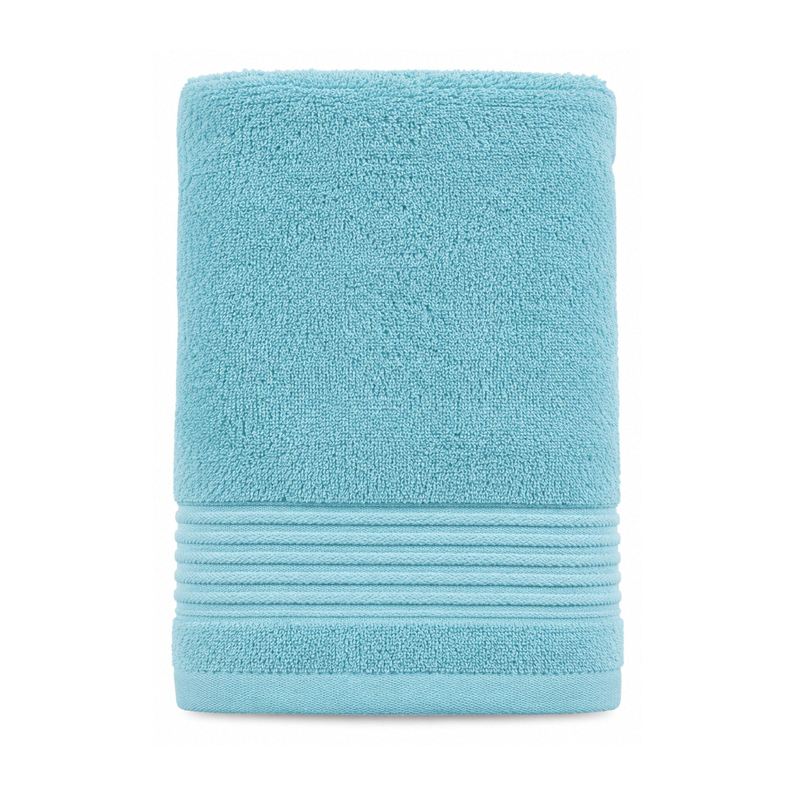 Aqua plush towel with textured border for premium bathroom and hospitality collections