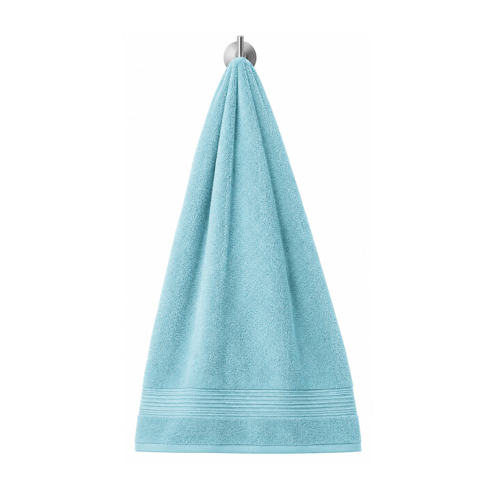 Aqua solid towel with minimalist styling for contemporary bath collections