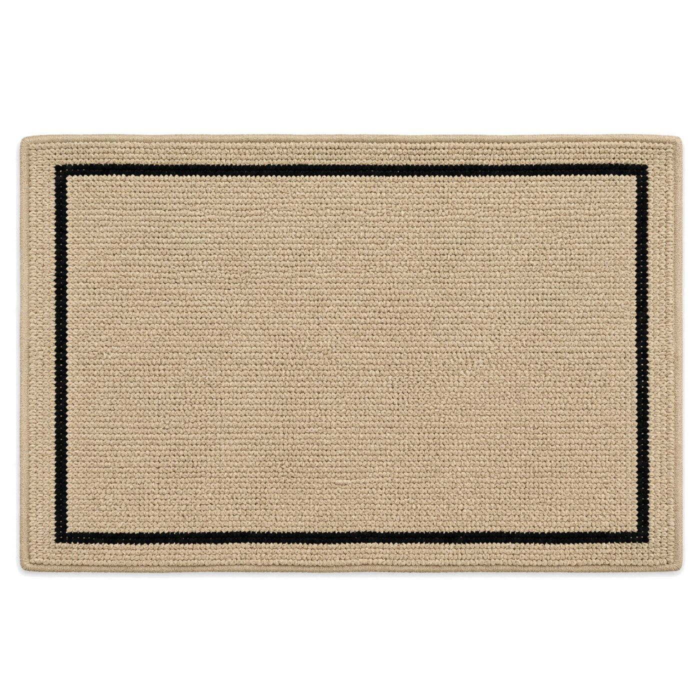 Beige and black framed border bath mat for contemporary bathroom decor - Primeval
