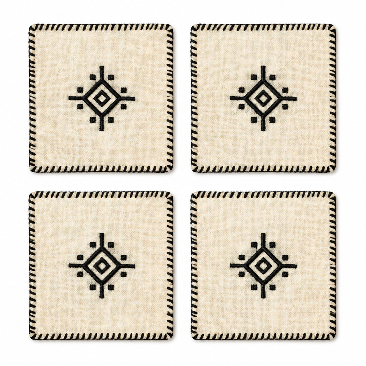 Beige black geometric coaster set on a clean white background