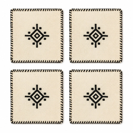 Beige black geometric coaster set on a clean white background