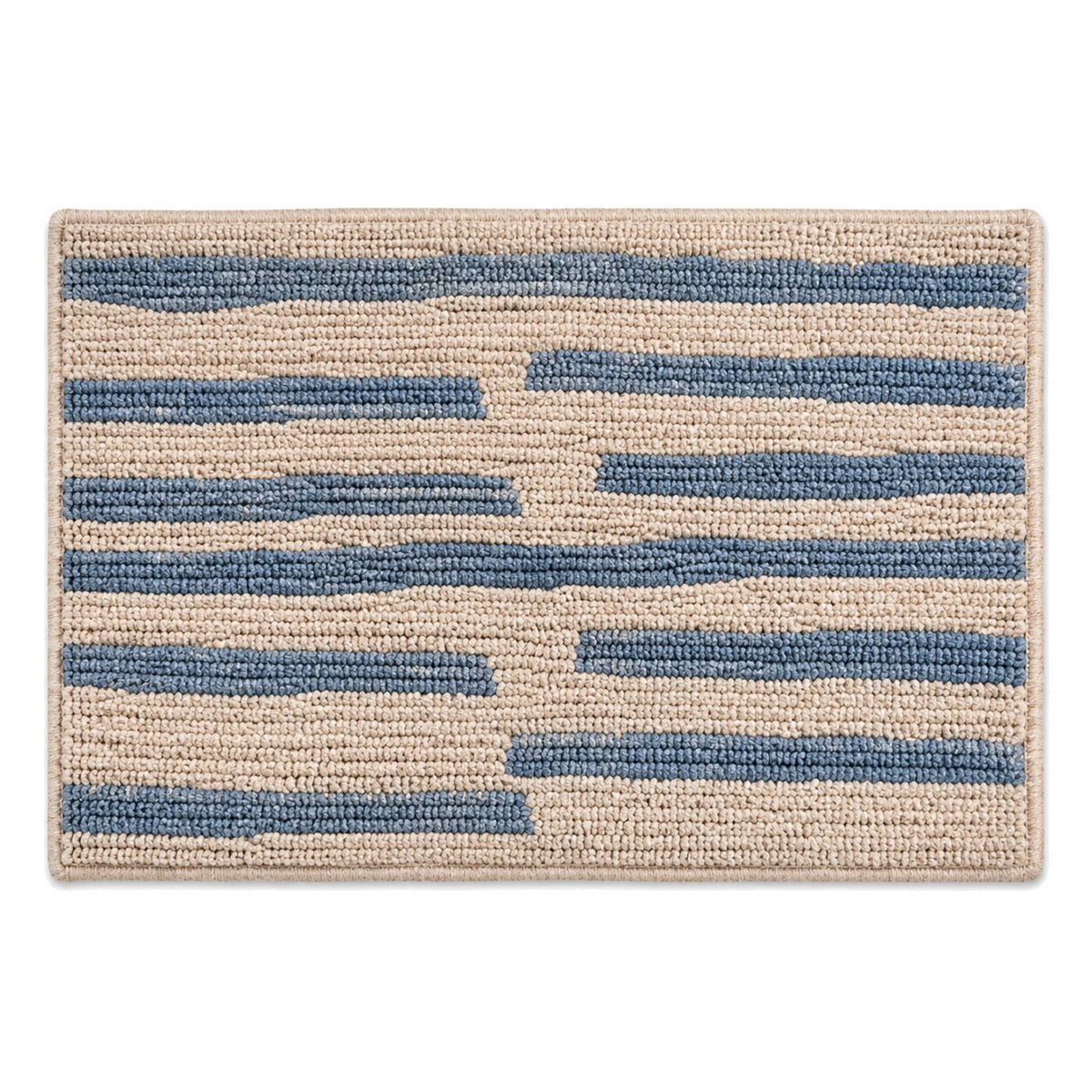 Beige and blue broken horizontal stripe bath mat for casual modern bathroom decor - Primeval