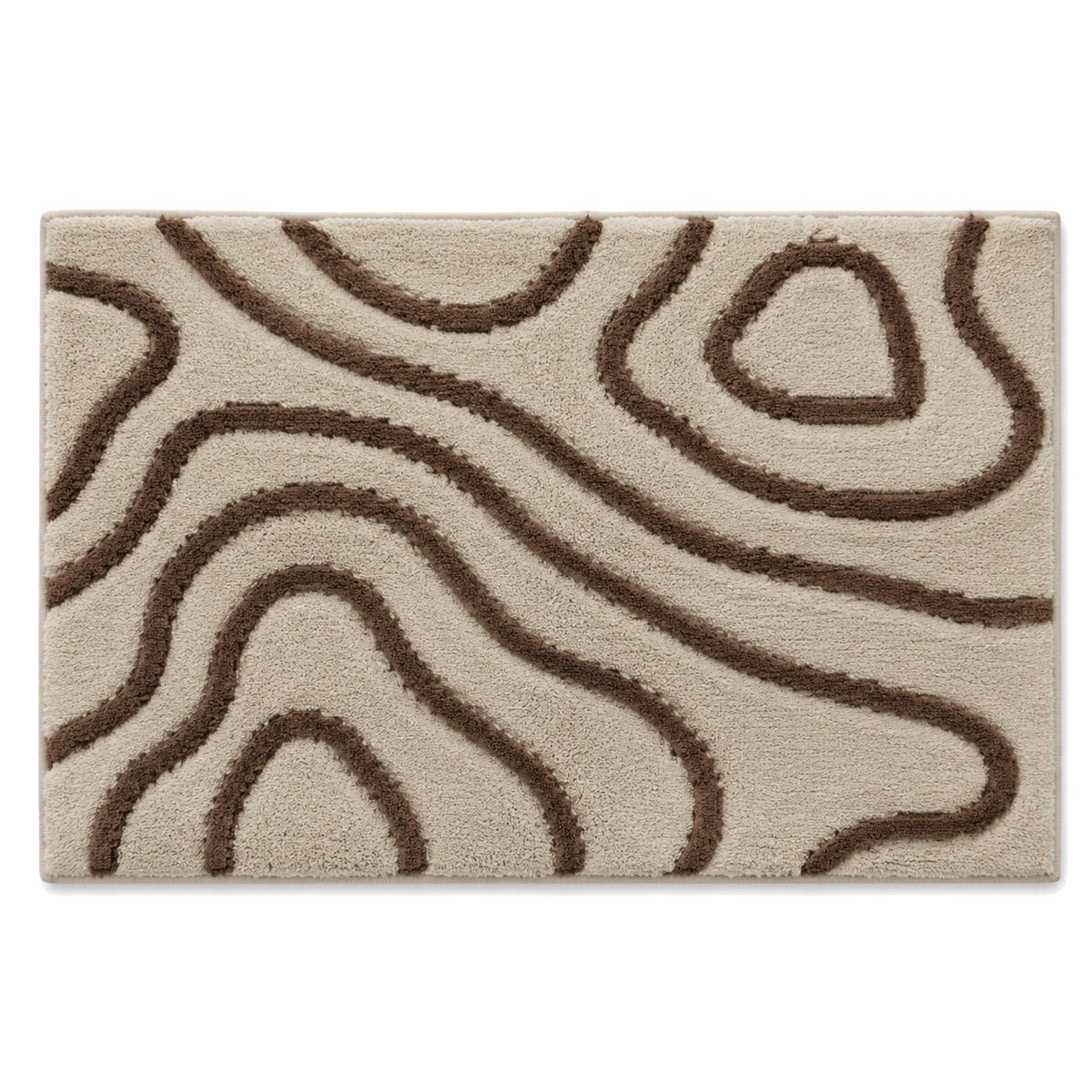 Beige and brown contour line bath mat for organic modern bathroom decor - Primeval