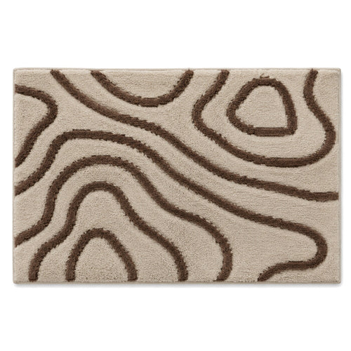 Beige and brown contour line bath mat for organic modern bathroom decor - Primeval