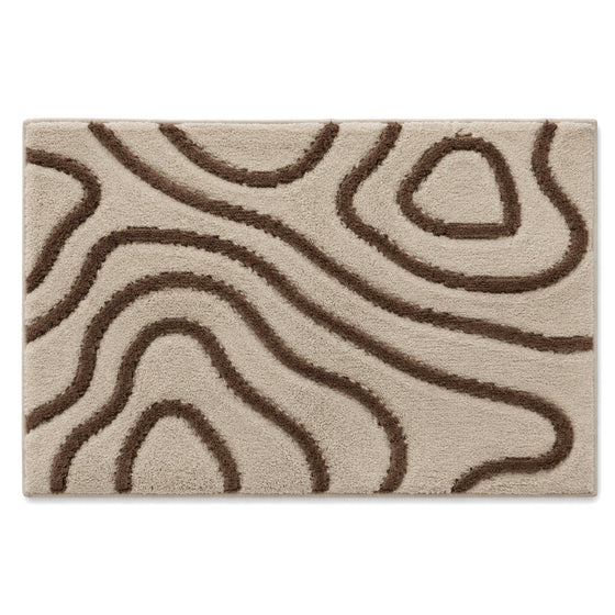 Beige and brown contour line bath mat for organic modern bathroom decor - Primeval