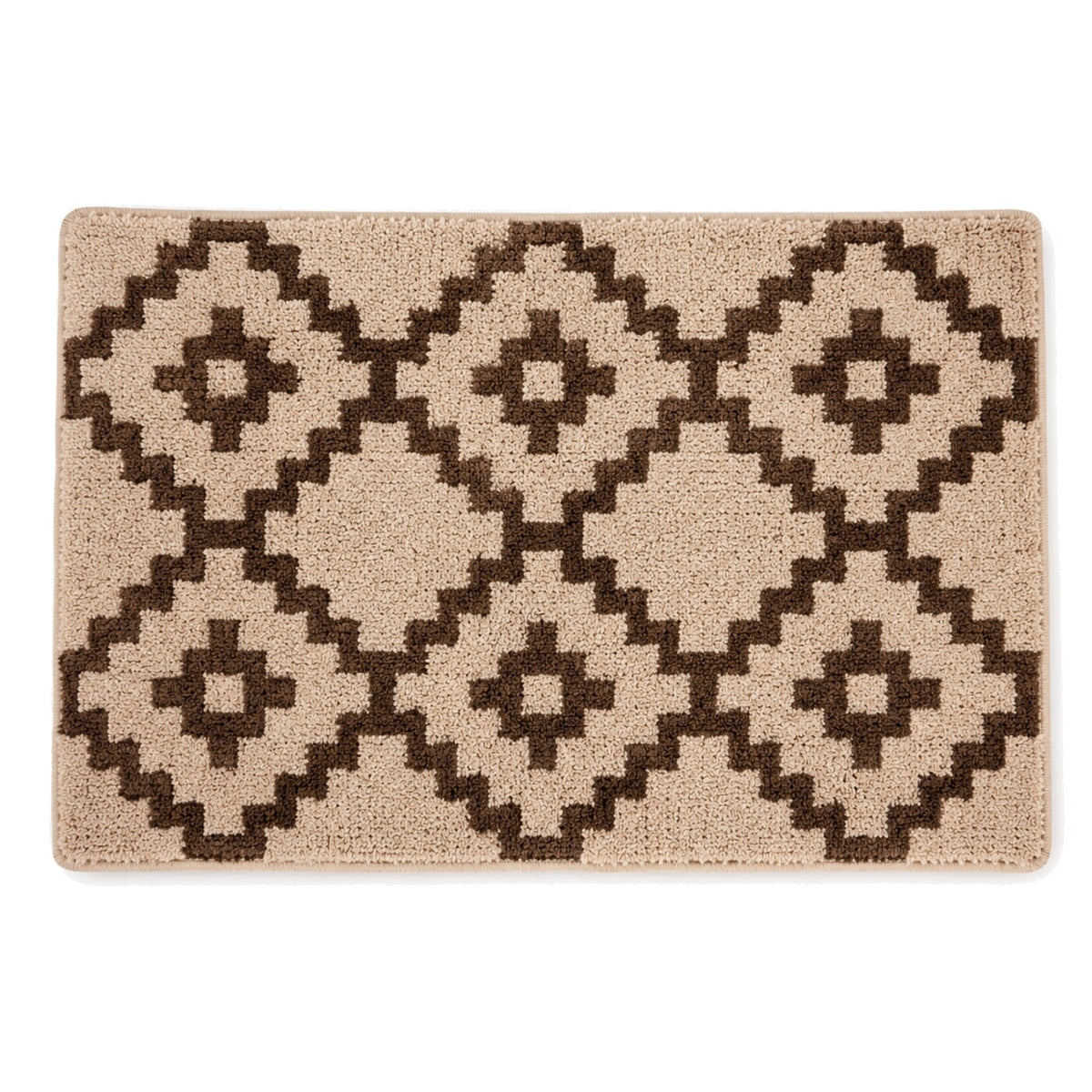Beige and brown diamond medallion bath mat for geometric bathroom decor - Primeval