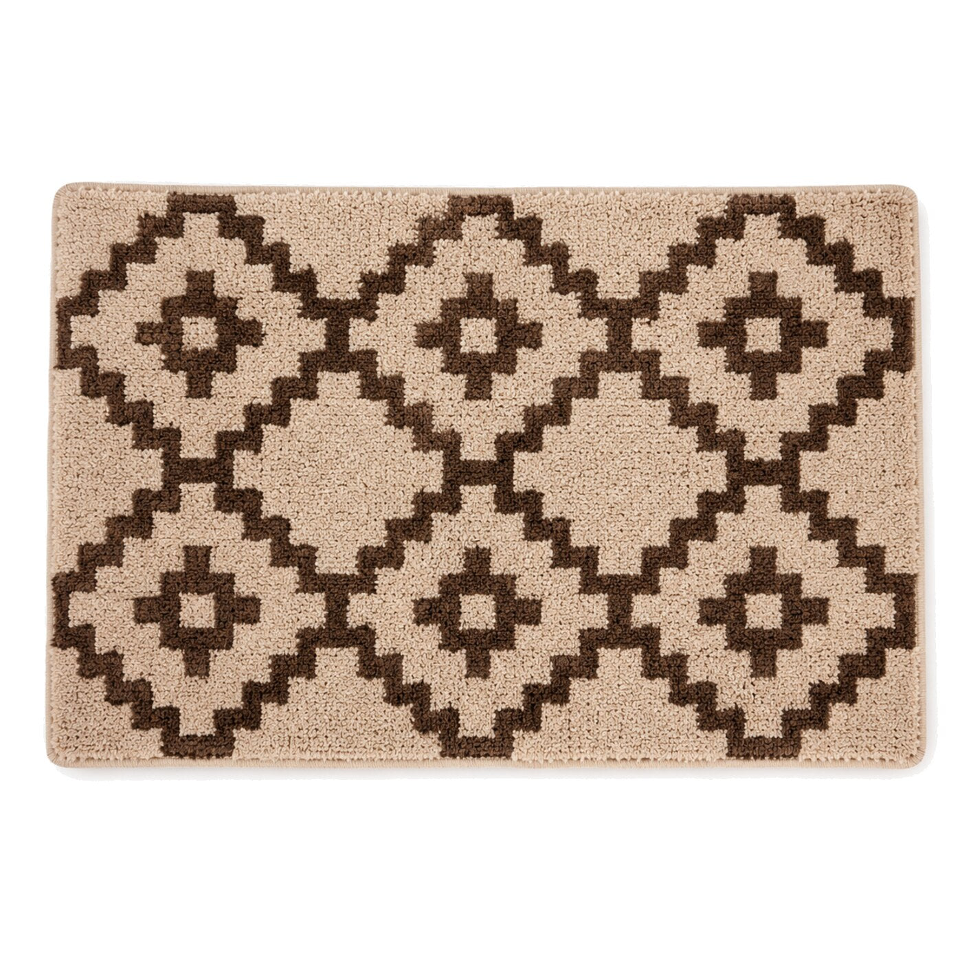 Beige and brown diamond medallion bath mat for geometric bathroom decor - Primeval
