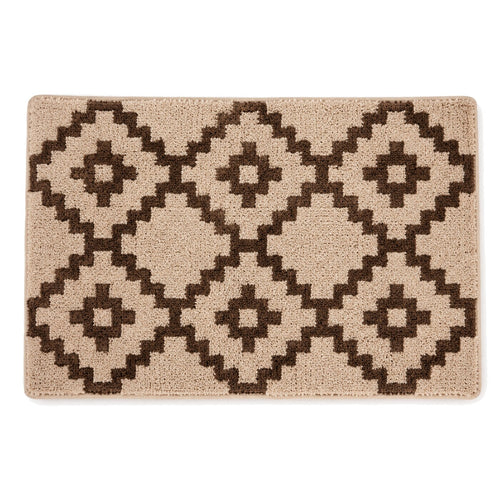 Beige and brown diamond medallion bath mat for geometric bathroom decor - Primeval
