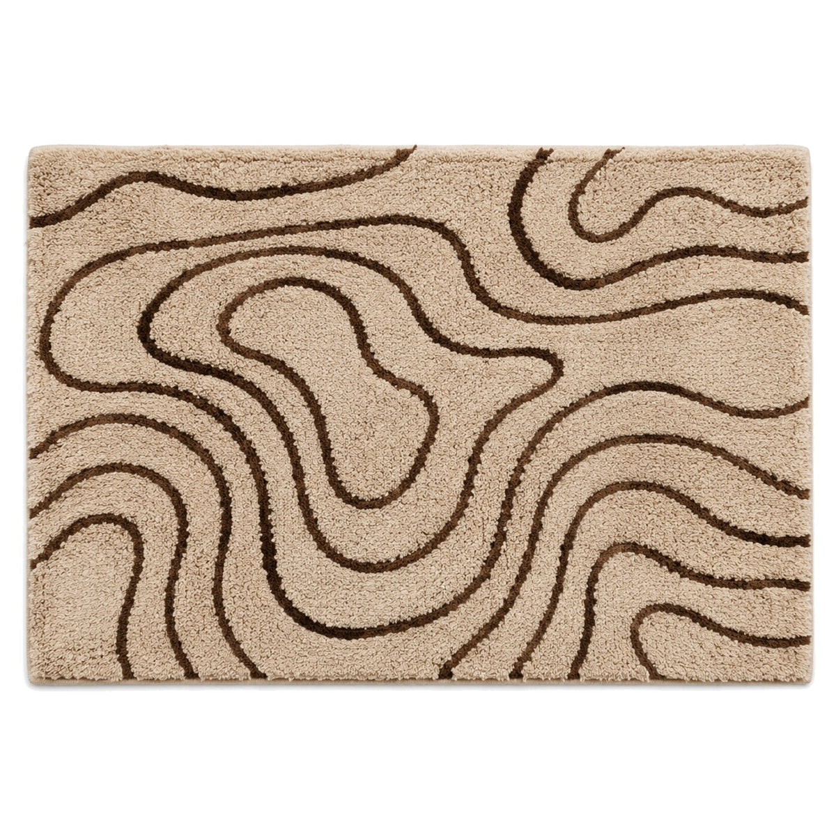 Beige and brown topographic contour bath mat for organic modern bathroom decor - Primeval