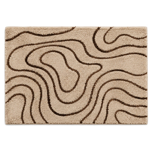 Beige and brown topographic contour bath mat for organic modern bathroom decor - Primeval