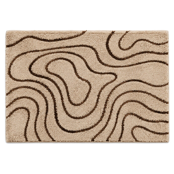 Beige and brown topographic contour bath mat for organic modern bathroom decor - Primeval