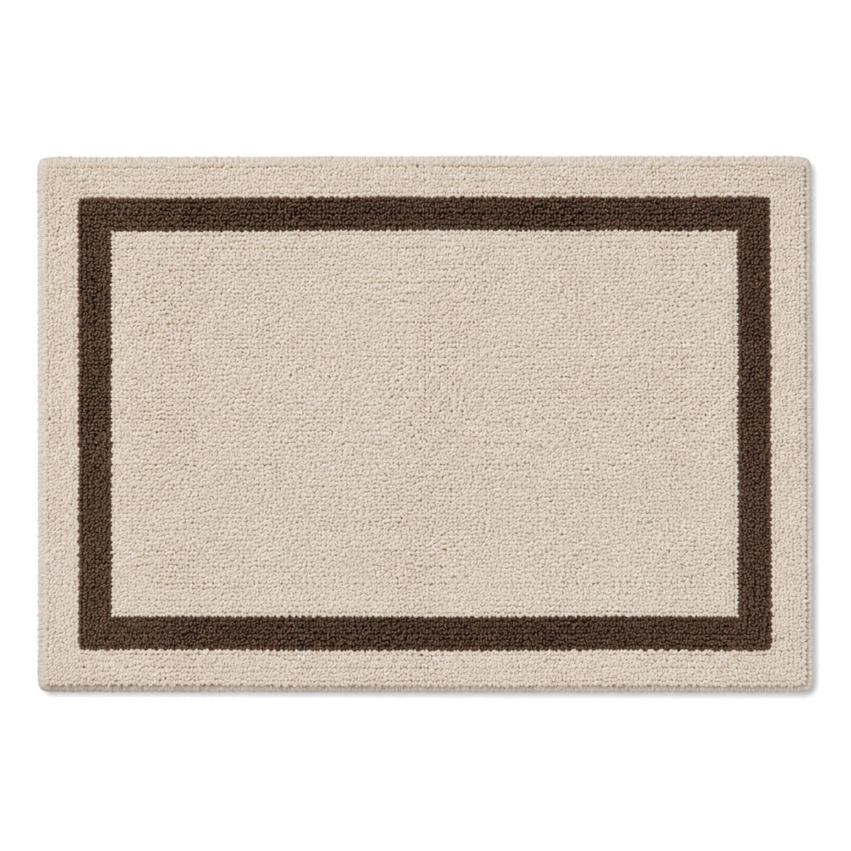 Beige and dark brown framed border bath mat for refined bathroom decor - Primeval