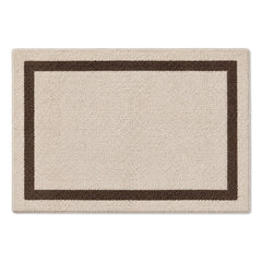 Beige and dark brown framed border bath mat for refined bathroom decor - Primeval