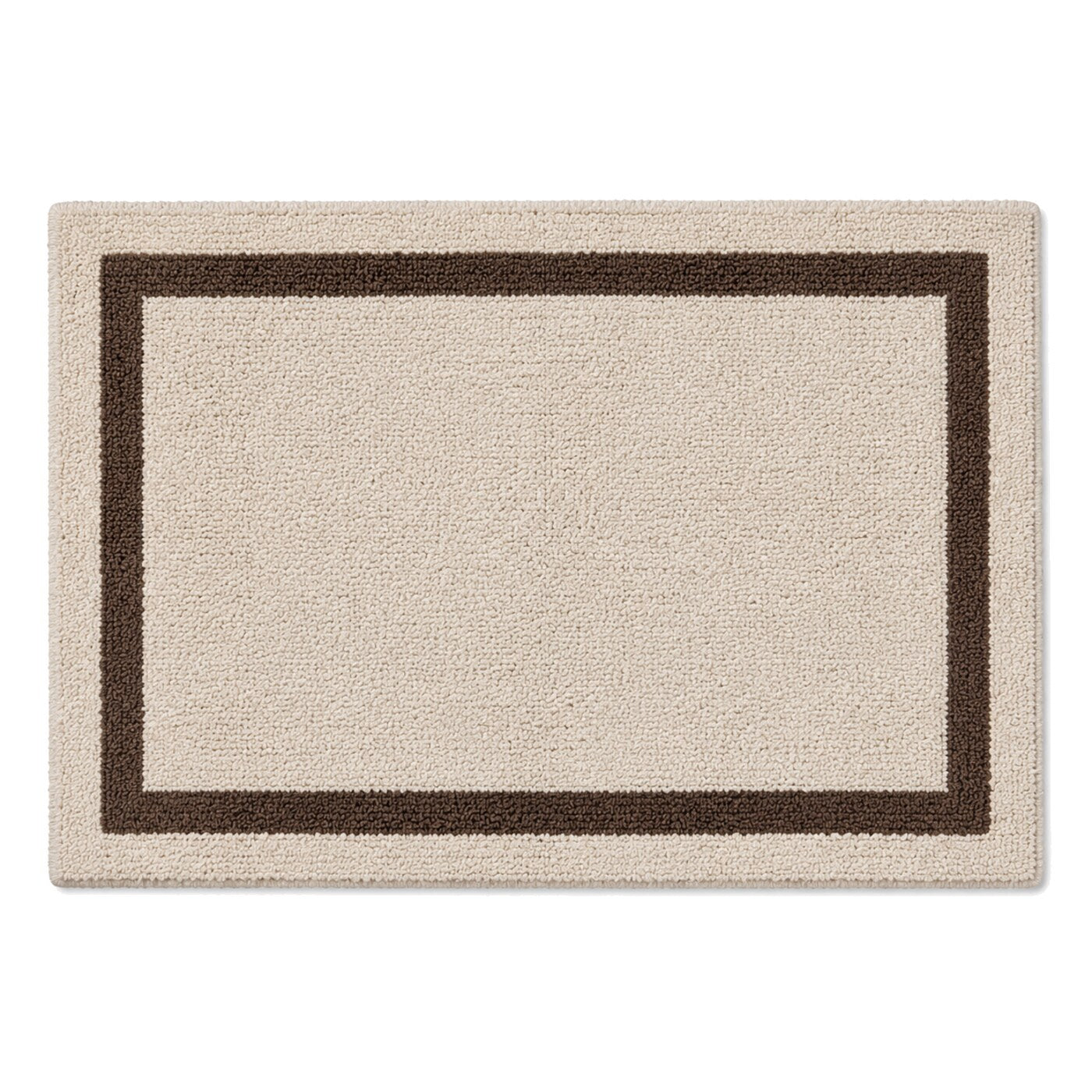 Beige and dark brown framed border bath mat for refined bathroom decor - Primeval