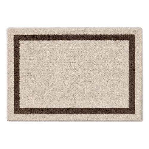 Beige and dark brown framed border bath mat for refined bathroom decor - Primeval