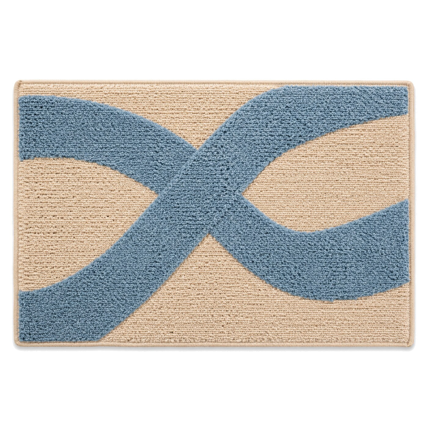 Beige and dusty blue infinity curve bath mat for modern bathroom decor - Primeval