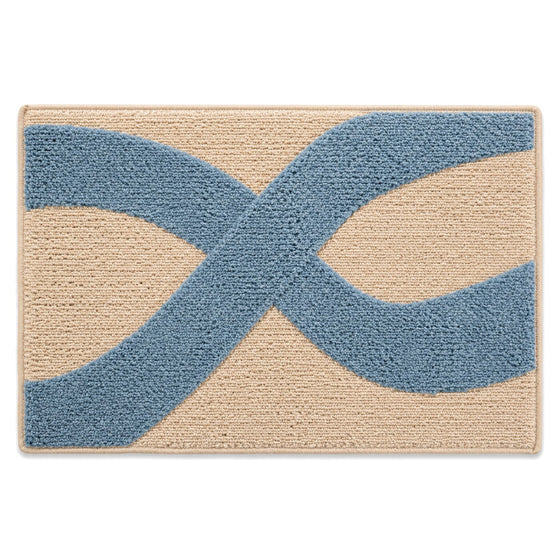 Beige and dusty blue infinity curve bath mat for modern bathroom decor - Primeval
