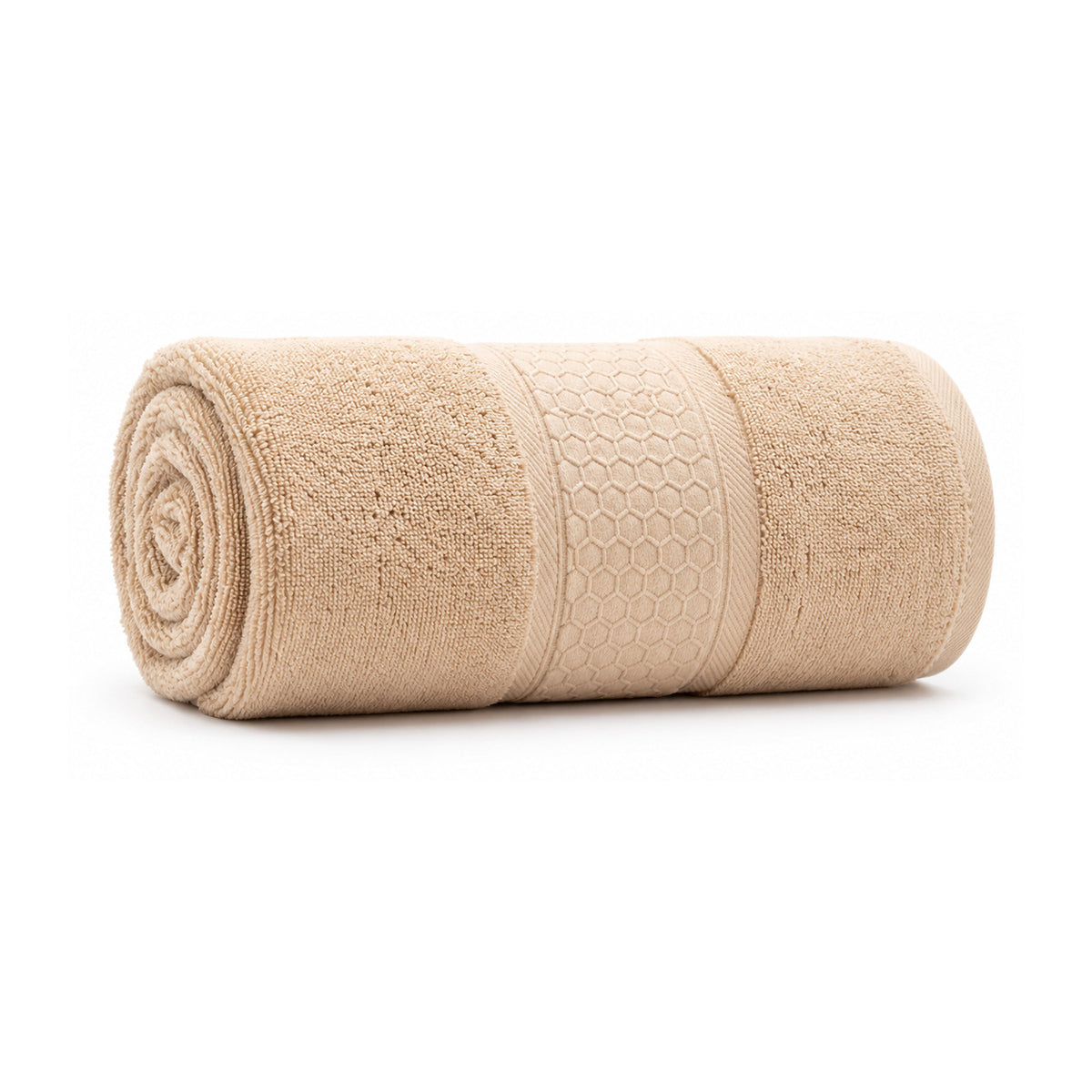 Beige honeycomb textured towel for neutral bathroom and spa collections