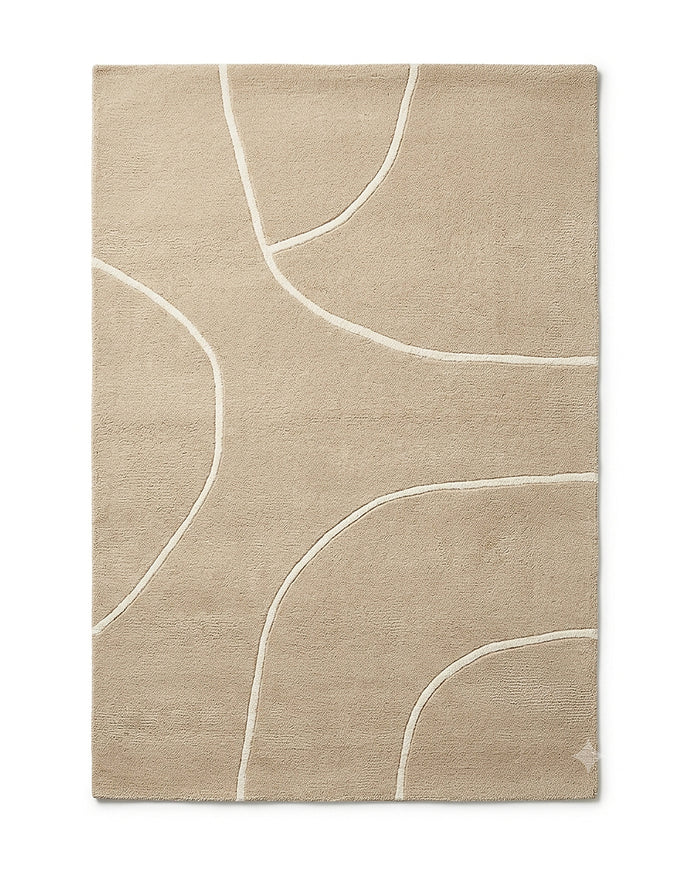 Beige and ivory abstract curve geometric area rug by Primeval