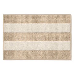 Beige and ivory broad stripe bath mat for modern bathroom decor - Primeval
