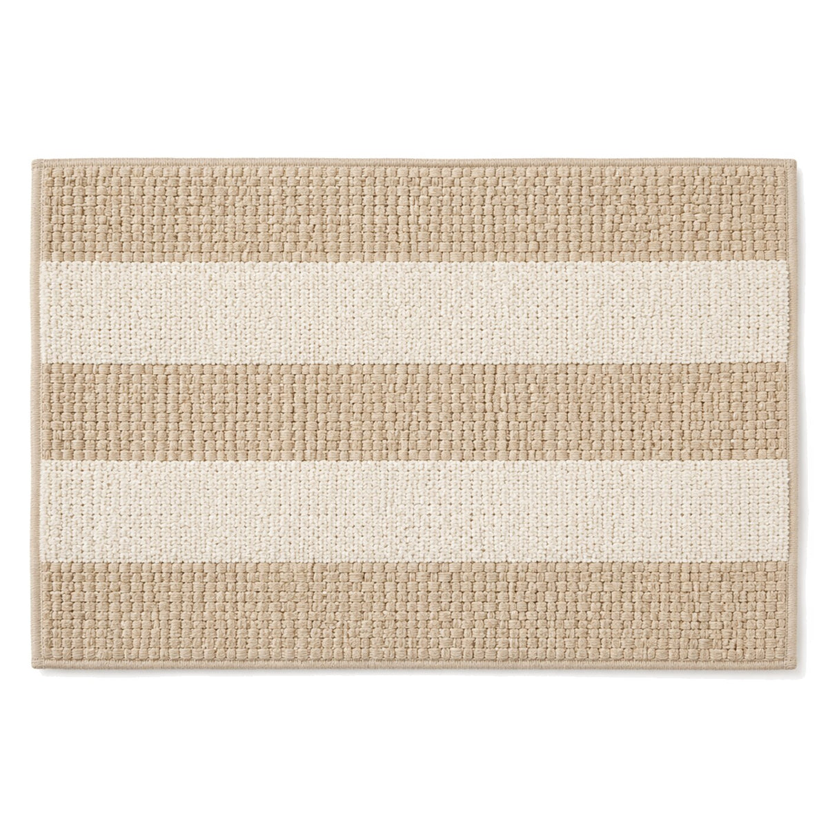 Beige and ivory broad stripe bath mat for modern bathroom decor - Primeval