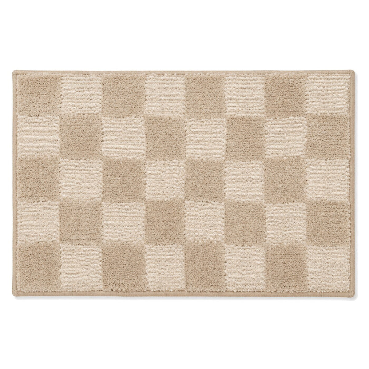 Beige and ivory checkerboard bath mat for contemporary bathroom decor - Primeval