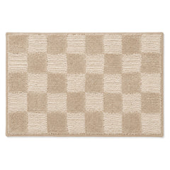 Beige and ivory checkerboard bath mat for contemporary bathroom decor - Primeval