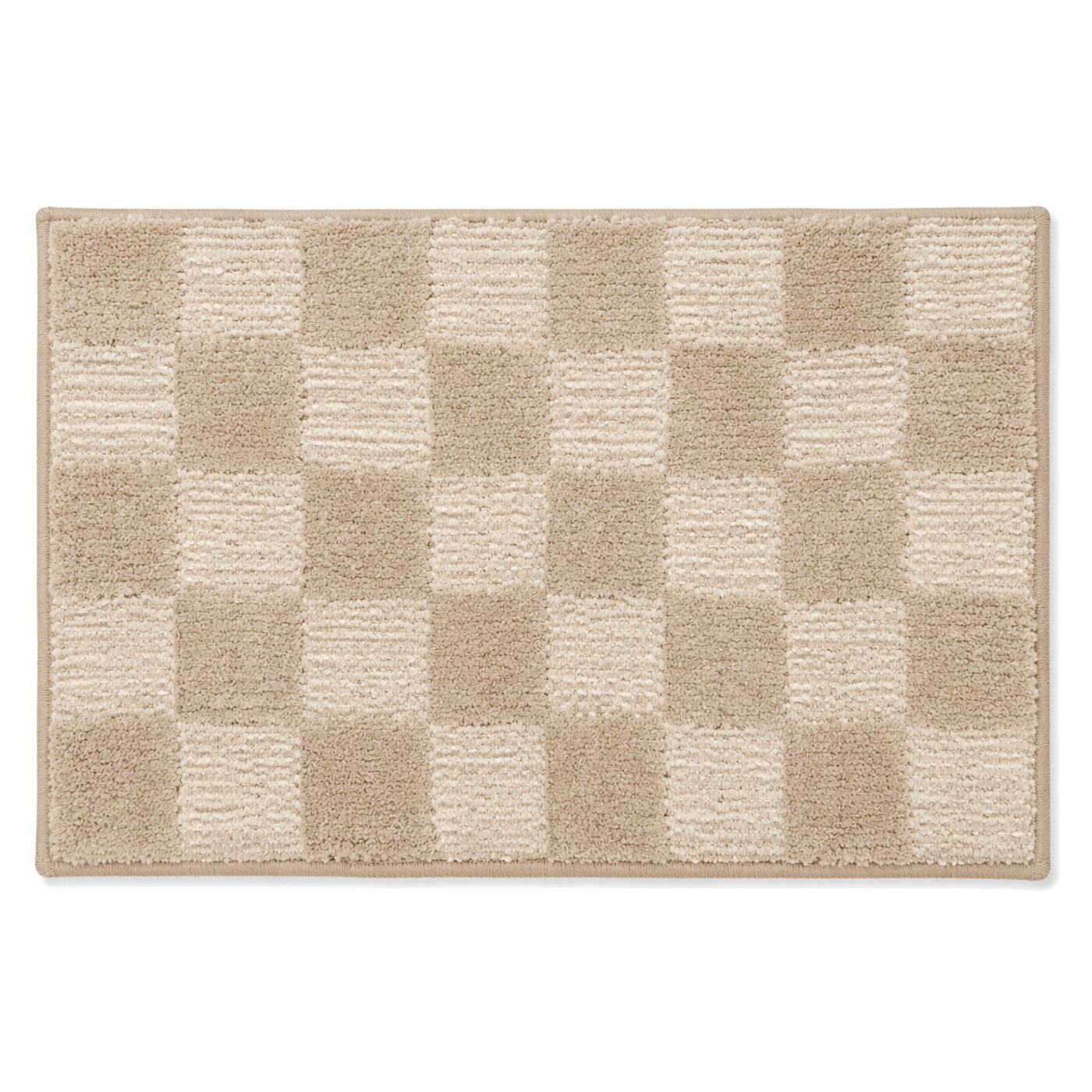 Beige and ivory checkerboard bath mat for contemporary bathroom decor - Primeval